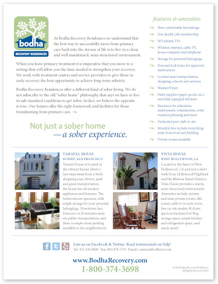 Bodha Recovery Residences Flyer - Taraval House, San Francisco 