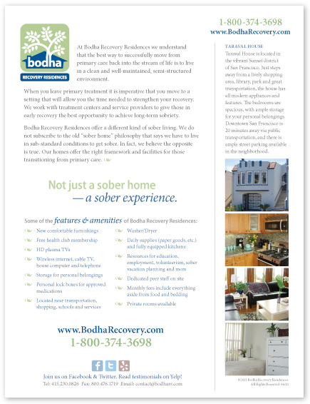 Bodha Recovery Residences Flyer - Taraval House, San Francisco 